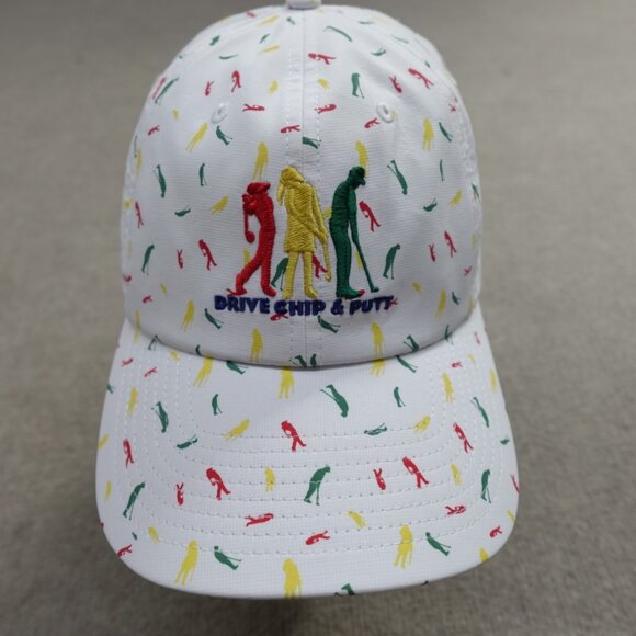 Drive Chip Putt Hat White Embroidered All Over Print Strapback USGA Masters - Picture 1 of 5